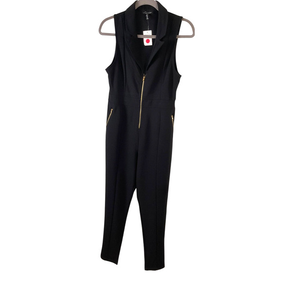Love University Womens XL Jumpsuit Zip Up Sleeveless Tuxedo Pantsuit Pockets New - Picture 1 of 14